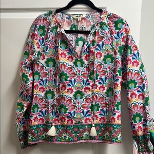 Boden Vibrant Floral Blouse in Pink and Green